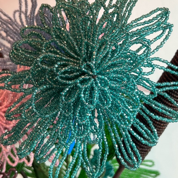 Vintage Antique French Beaded Flowers Floral arrangement bridal bouquet Cattails - Picture 7 of 15